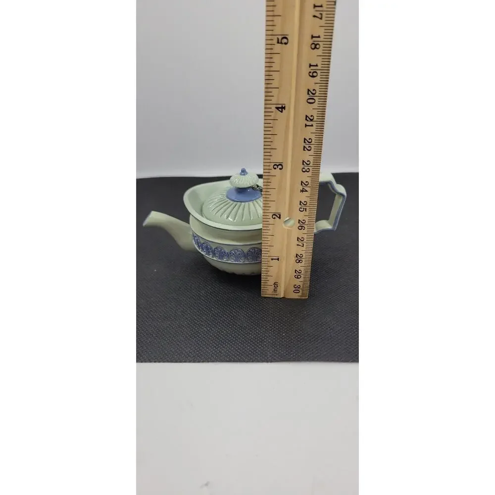 Vintage Nini Mini Ceramic Teapot Blue White Decorative Tea Pot Attached Lid